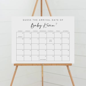 Signe de calendrier de date d'échéance de bébé, jeu de devinez l'anniversaire de baby shower, devinez la date de naissance de bébé, jeu de baby shower, téléchargement immédiat, BSG-149