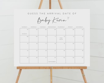 Cartello del calendario con la data presunta del parto, gioco "Indovina il compleanno" (download immediato)
