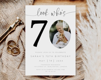 Editable Photo 70th Birthday Invitation (Digital Download)