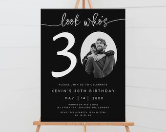 30th Birthday Photo Welcome Sign, Elegant Milestone (Digital)
