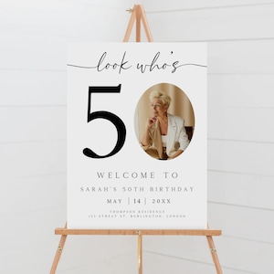 50th Birthday Photo Sign, Look Who&#39;s 50 Welcome Sign, Fifty Birthday Photo Poster, Birthday Decorations, Photo 50th Sign, G-207