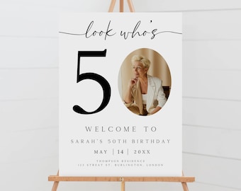 50th Birthday Photo Welcome Sign, Milestone Party Decor (Digital Download)