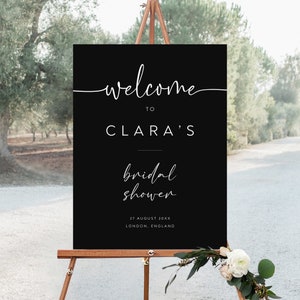 Black Bridal Shower Welcome Sign, Modern Welcome Sign Template, Bridal Shower Printable Sign, Editable, INSTANT Download, SG-42