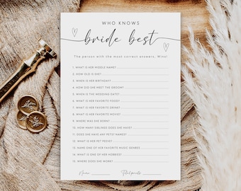 Who Knows the Bride Best Game, Bridal Shower (Editable Template)