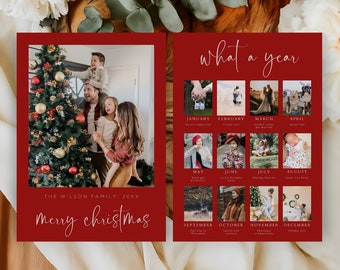 Jaaroverzicht: kerstfotokaartsjabloon (digitale download)