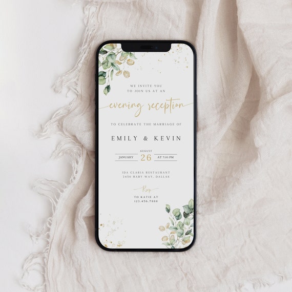Eucalyptus Wedding Invitation Template, Evening Reception E-Invite (Digital)