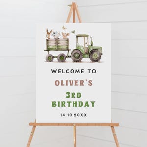 Editable Farm Birthday Welcome Sign, Green Tractor 3rd Birthday Sign, Farm Animals  Birthday Welcome Poster, Instant Download, BS-110