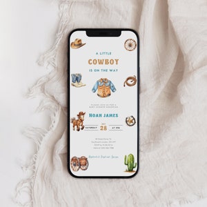 Cowboy Baby Shower Invitation Template, Wild West Baby Shower Evite, Western Baby Shower Electronic Invitation, Editable Template, B-619