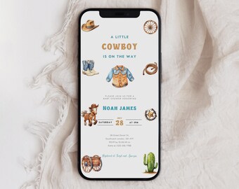 Cowboy Baby Shower Evite Template, Wild West Theme (Digital Download)