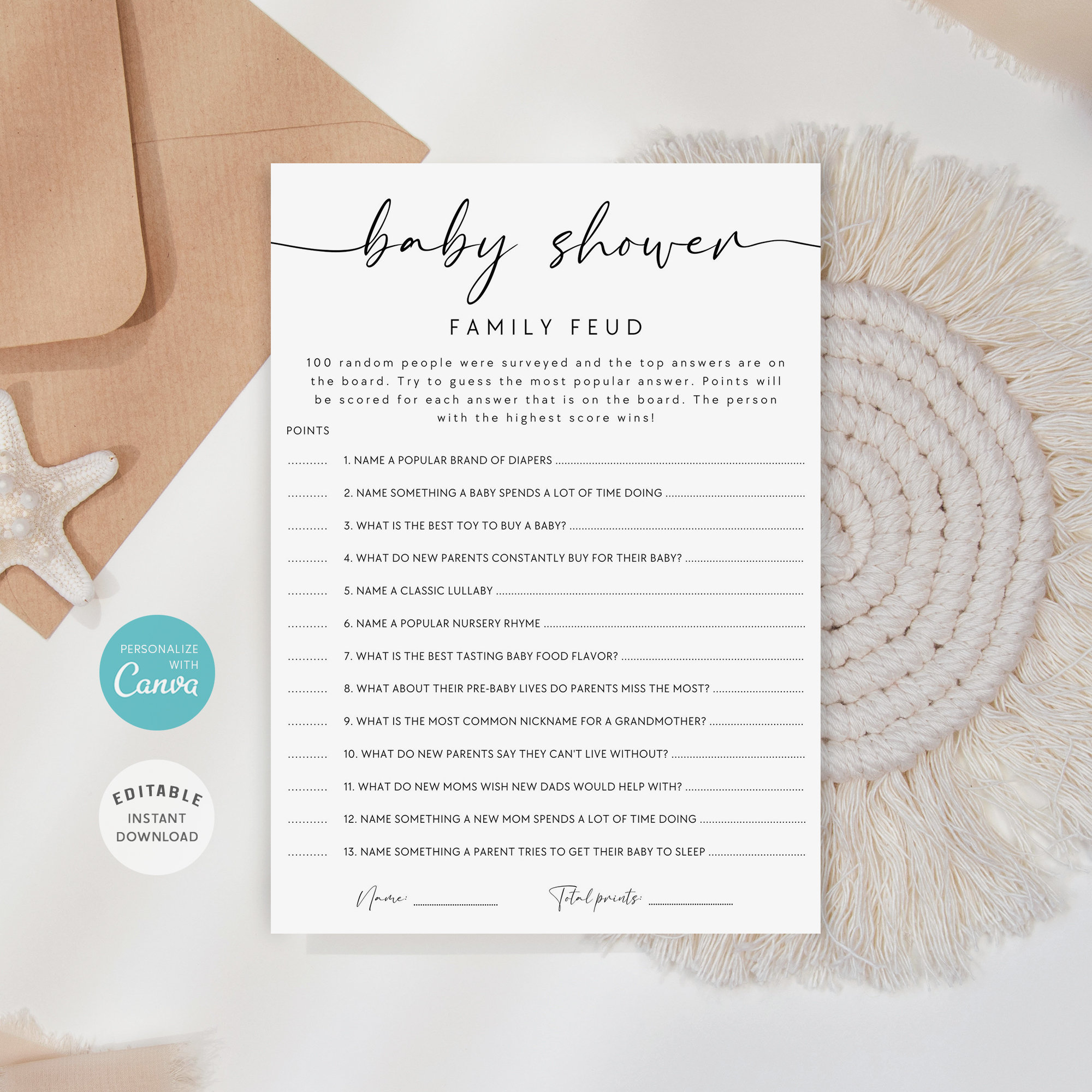 Baby Family Feud Game, Baby Shower Games Printable, Baby Shower Game