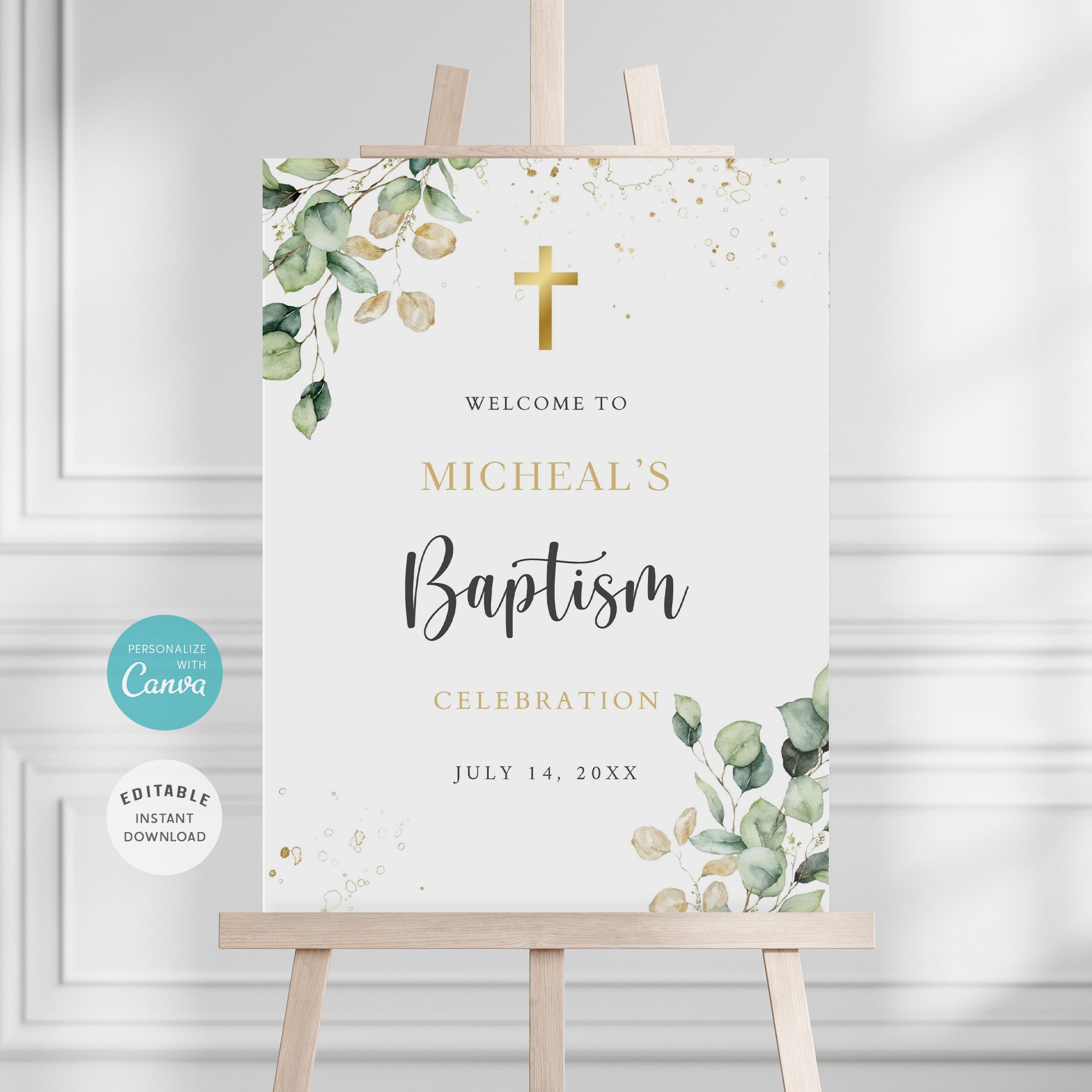 Greenery Baptism Welcome Sign, Christening Poster (digital Download) - Etsy