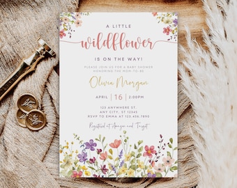 Wildflower Baby Shower Invitation, Floral Spring Theme (Digital File)