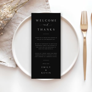 Minimalist Thank You Place Card, Thank You Napkin Note, Place Setting Thank You, Wedding Black Thank You Card, Editable, TC-13
