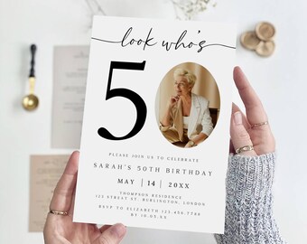 Photo 50th Birthday Invitation Template, Elegant Milestone (Digital)