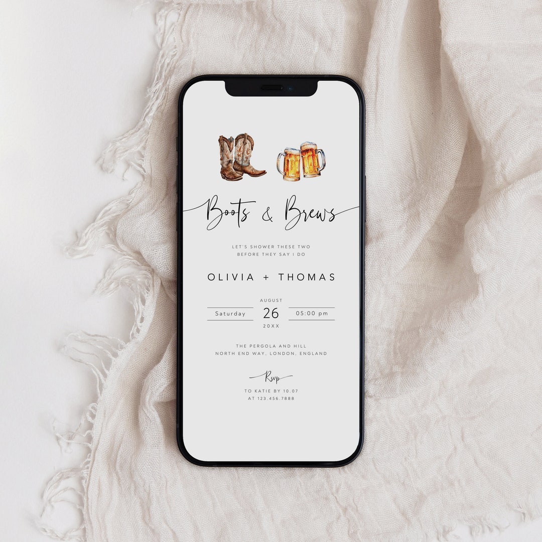Boots and Brews Invitation Template, Country Bridal Shower Evite