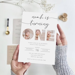 Editable First Birthday Photo Invitation, Modern 1st Birthday Photo Invite, First Birthday Invitation, Photo Invite, Editable Template, B-67