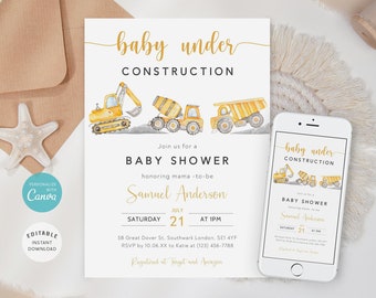 Editable Construction Truck Baby Shower Invitation (Digital)