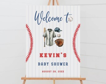 Panneau de bienvenue modifiable pour baby shower de baseball (téléchargement numérique)