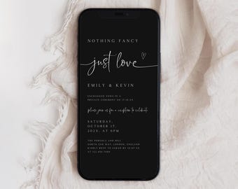 Minimalist Elopement Reception E-vite, Black Wedding Invitation (Digital)