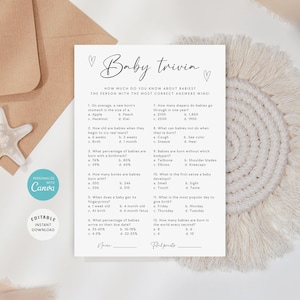 Baby Shower Trivia Game, Baby Shower Games, Baby Shower Trivia Template, Trivia Questions, Trivia Game Template, Gender Neutral, B-80