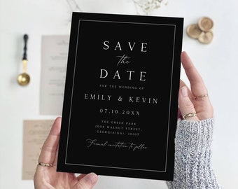 Minimalist Save the Date Template, Black Save the Date Card, Printable Save the Date, Electronic Save the Date, Instant Download, SD-77