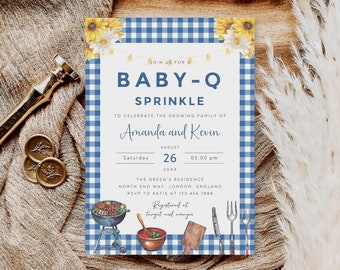 Baby-Q Streueinladungsvorlage, bearbeitbare Grillparty im Garten (Instant Download)