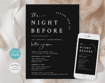 Minimalist Rehearsal Dinner Invitation, Black Wedding Invite (Digital)