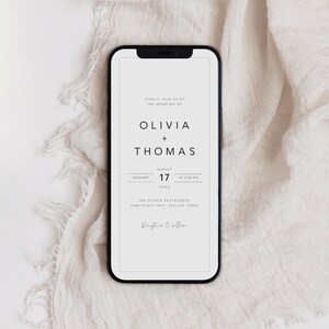 Minimalistische Online-Einladung, moderne elektronische Hochzeitseinladung, Hochzeits-Evite digitale Textnachricht, Hochzeits-Evite, WI-107
