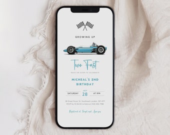 Racing Car 2nd Birthday E-vite, Two Fast Invitation (Digital Download)