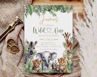 Editable Safari Animals First Birthday Invitation (Digital Download)