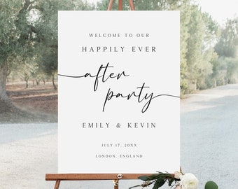 Happily Ever After Party Welkomstbord, bewerkbare minimalistische bruiloft welkomstbord, receptiebord, moderne welkomstbordposter, SG-161