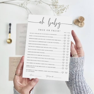 Juego Oh Baby True or False, Juegos para baby shower, Juego para fiesta de baby shower, Plantilla de juegos para baby shower, Juego de trivia para bebés, Imprimible, B-120