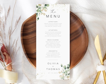 Greenery Wedding Menu Template, Modern Script (Instant Download)