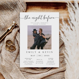 Photo Rehearsal Dinner Invitation Template, Wedding Rehearsal Invite, The Night Before Invitation, Editable Rehearsal Dinner Invite, WI-120