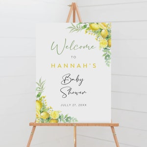 Zitrone-Babyparty-Willkommensschild, Zitrus-Babypartyschild, Limonade-Babyparty-Dekoration, Sommer-Babypartydekoration, bearbeitbare Vorlage BS-74