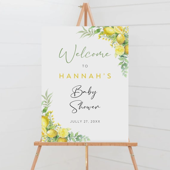 Lemon Baby Shower Welcome Sign, Summer Citrus Poster (Editable Template)