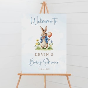 Editable Peter Rabbit Baby Shower Welcome Sign, Bunny Baby Shower Welcome Poster, Peter Rabbit Decor, Rabbit Welcome Sign Template, BS-39