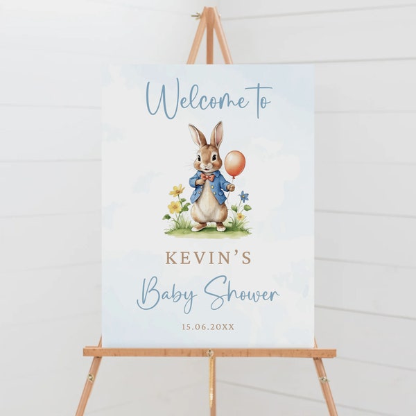 Editable Peter Rabbit Baby Shower Welcome Sign, Bunny Baby Shower Welcome Poster, Peter Rabbit Decor, Rabbit Welcome Sign Template, BS-39