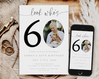 Editable Photo 60th Birthday Invitation (Digital)