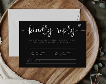 Modern Black Wedding RSVP Card Template (Digital Download)