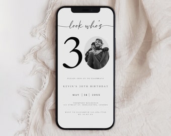 Photo 30th Birthday Invitation, Modern Evite (Digital)