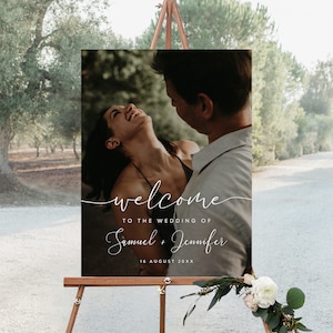 Photo Wedding Welcome Sign, Welcome Wedding Board, Reception Poster, Modern Welcome Sign, Photo Welcome Sign, EDITABLE, SG-77