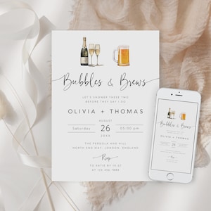 Editable Bubbles and Brews Shower Invitation, Brews and Bubbly Bridal Shower Invite, Instant Download, Couples Shower E-vite, BSI-38