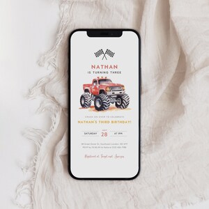 Monster Truck Birthday Invitation, Red Monster Truck Evite, Monster Truck Birthday Electronic Invite, Boys Birthday Party Evite, B-465