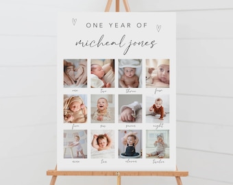Bewerkbaar mijlpaalfotobord baby eerste jaar (digitale download)
