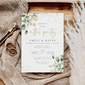 Greenery Reception Party Invitation, Happily Ever After Party Invite, Minimalist Wedding Elopement Announcement Card, Instant Download PI-12