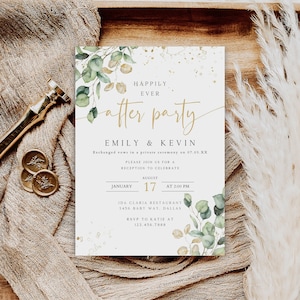 Greenery Reception Party Invitation, Happily Ever After Party Invite, Minimalist Wedding Elopement Announcement Card, Instant Download PI-12