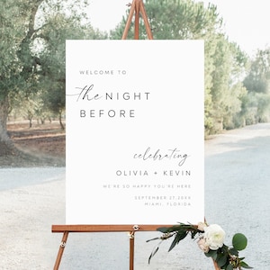 Minimalist The Night Before Wedding Welcome Sign, Wedding Rehearsal Dinner Welcome Sign, Monogram Rehearsal Dinner Welcome Signage, SG-20