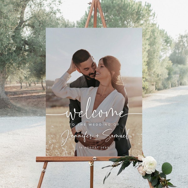 Photo Wedding Welcome Sign Template, Welcome Wedding Board, Reception Poster, Modern Welcome Sign, Photo Welcome Sign, EDITABLE, SG-82