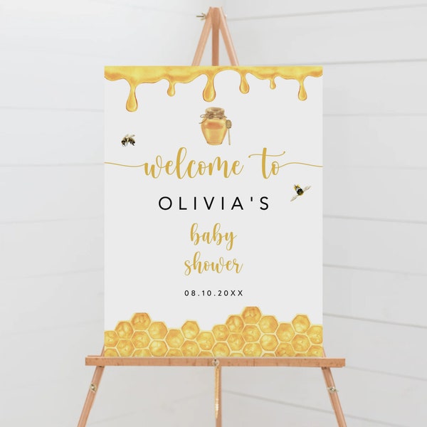 Editable Bee Baby Shower Welcome Sign, Bee Baby Shower Poster, Bee Baby Shower Welcome Sign, Mommy to Bee Decoration, BS-48